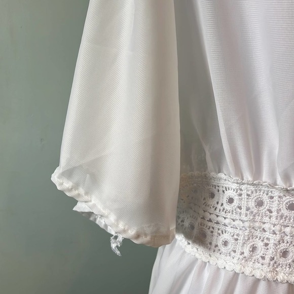 White sheer Cotton/blend Long crochet eyelet lace swim dress coverup tie waist - Picture 7 of 9